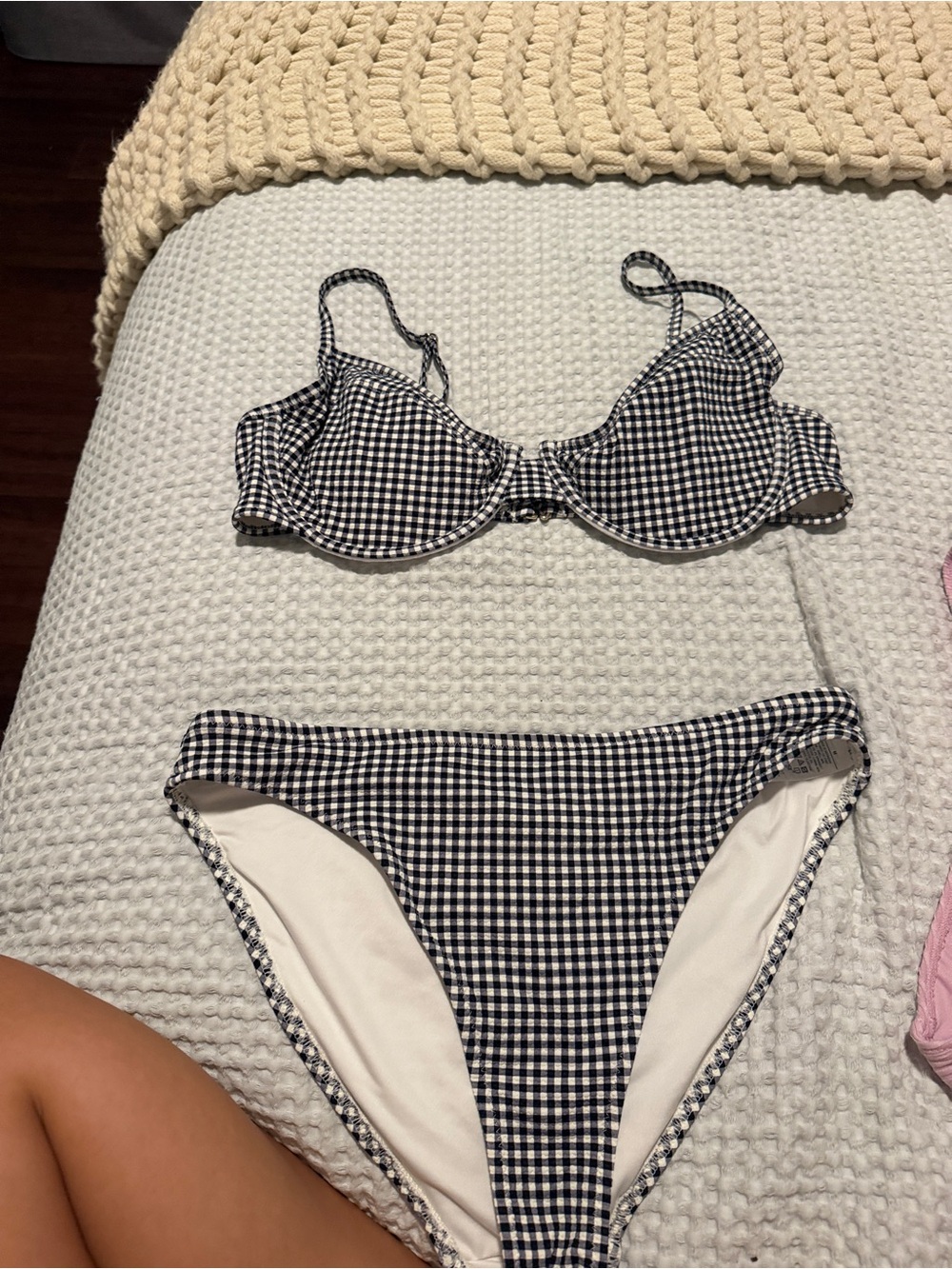 Old Navy White Swim Top with Black Gingham Trim
